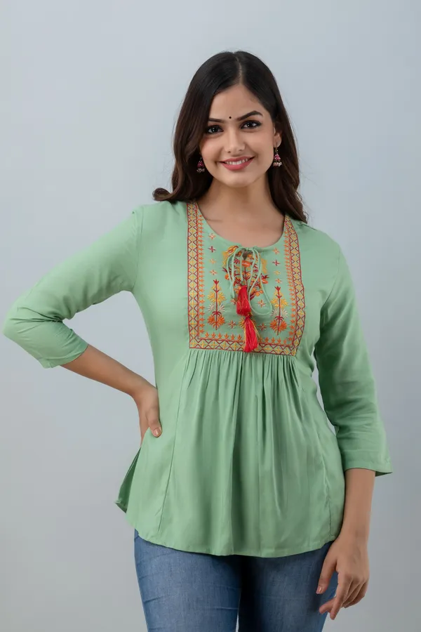 Pista_Green_Women's_Rayon_Embroidered_Regular_Fit_Top